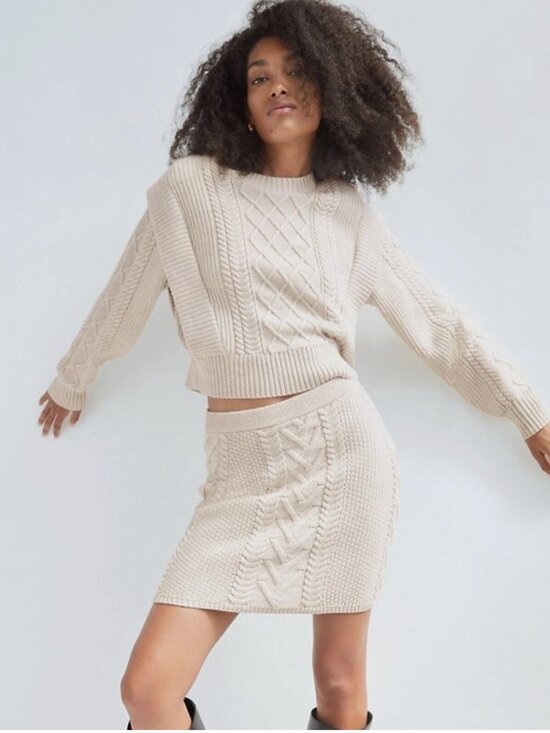 Babaton Emporia Wool Cable-Knit Mini Skirt – Aritzia (Ivory) XXS - Picture 2 of 5